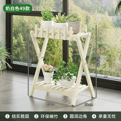 Plant Shelf Two-Tier Bamboo X-Frame & Fence Panel