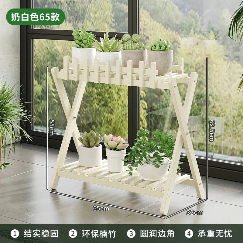 Plant Shelf Two-Tier Bamboo X-Frame & Fence Panel