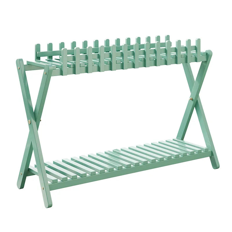 Plant Shelf Two-Tier Bamboo X-Frame & Fence Panel