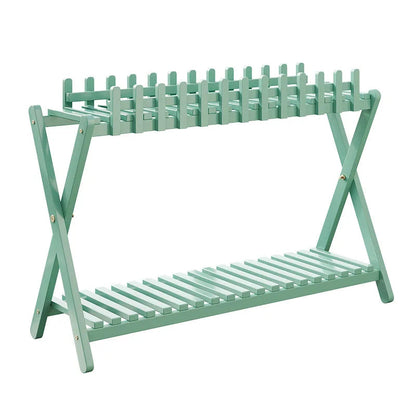 Plant Shelf Two-Tier Bamboo X-Frame & Fence Panel