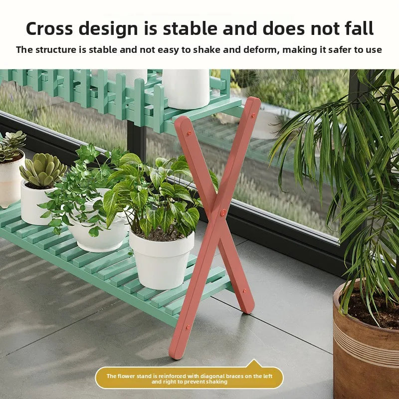 Plant Shelf Two-Tier Bamboo X-Frame & Fence Panel