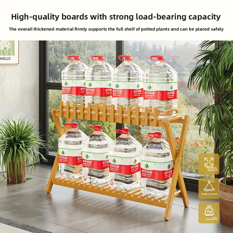 Plant Shelf Two-Tier Bamboo X-Frame & Fence Panel