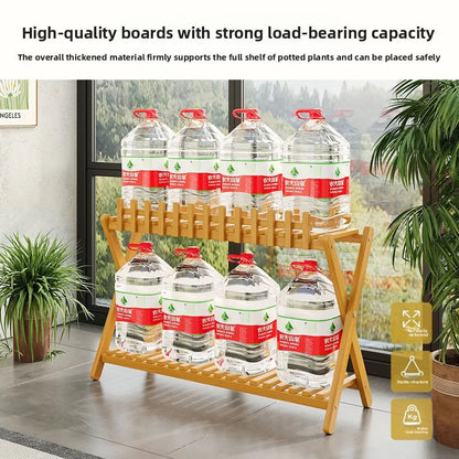 Plant Shelf Two-Tier Bamboo X-Frame & Fence Panel