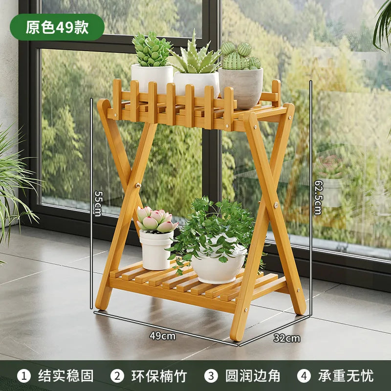 Plant Shelf Two-Tier Bamboo X-Frame & Fence Panel