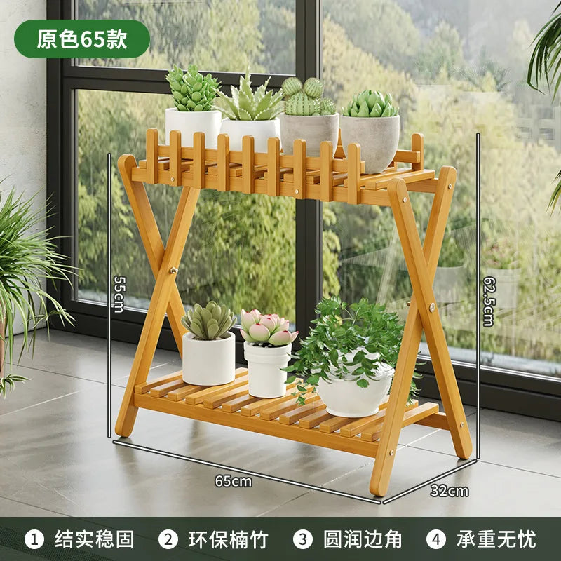 Plant Shelf Two-Tier Bamboo X-Frame & Fence Panel