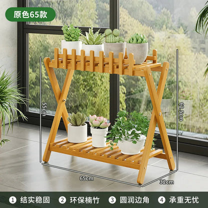 Plant Shelf Two-Tier Bamboo X-Frame & Fence Panel