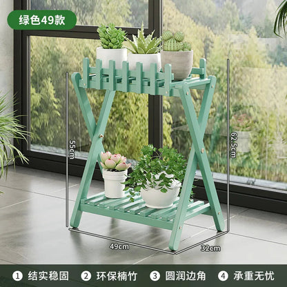 Plant Shelf Two-Tier Bamboo X-Frame & Fence Panel
