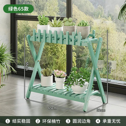 Plant Shelf Two-Tier Bamboo X-Frame & Fence Panel