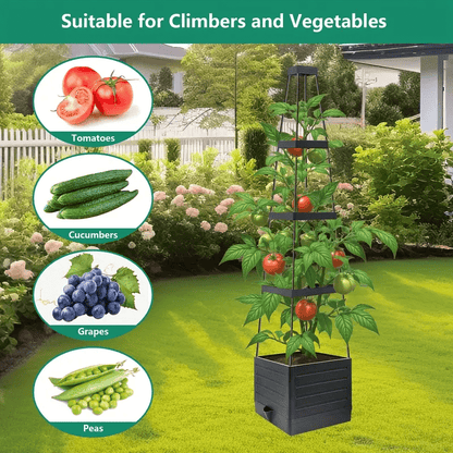 Planter Box Self-Watering Integrated Trellis & Drainage