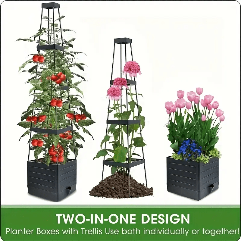 Planter Box Self-Watering Integrated Trellis & Drainage