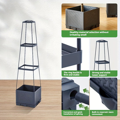 Planter Box Self-Watering Integrated Trellis & Drainage