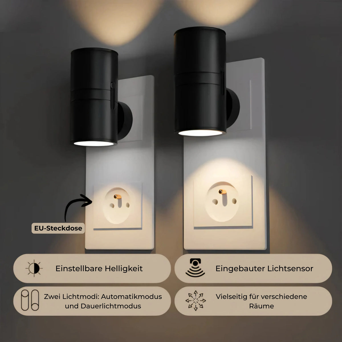 Plug-In Wall Light Adjustable Swivel Head Warm LED Glow