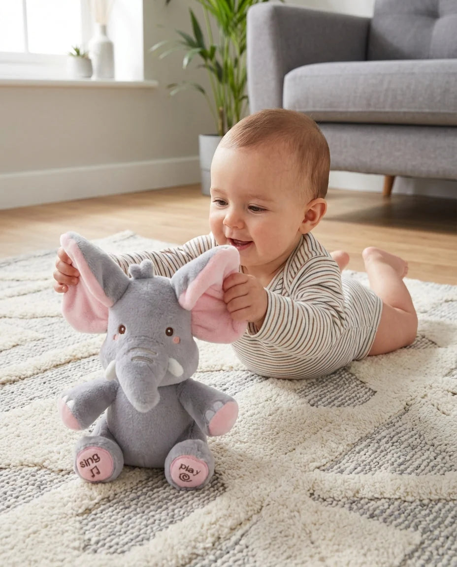 Plush Elephant Toy Peekaboo Moving Ears & Melodies