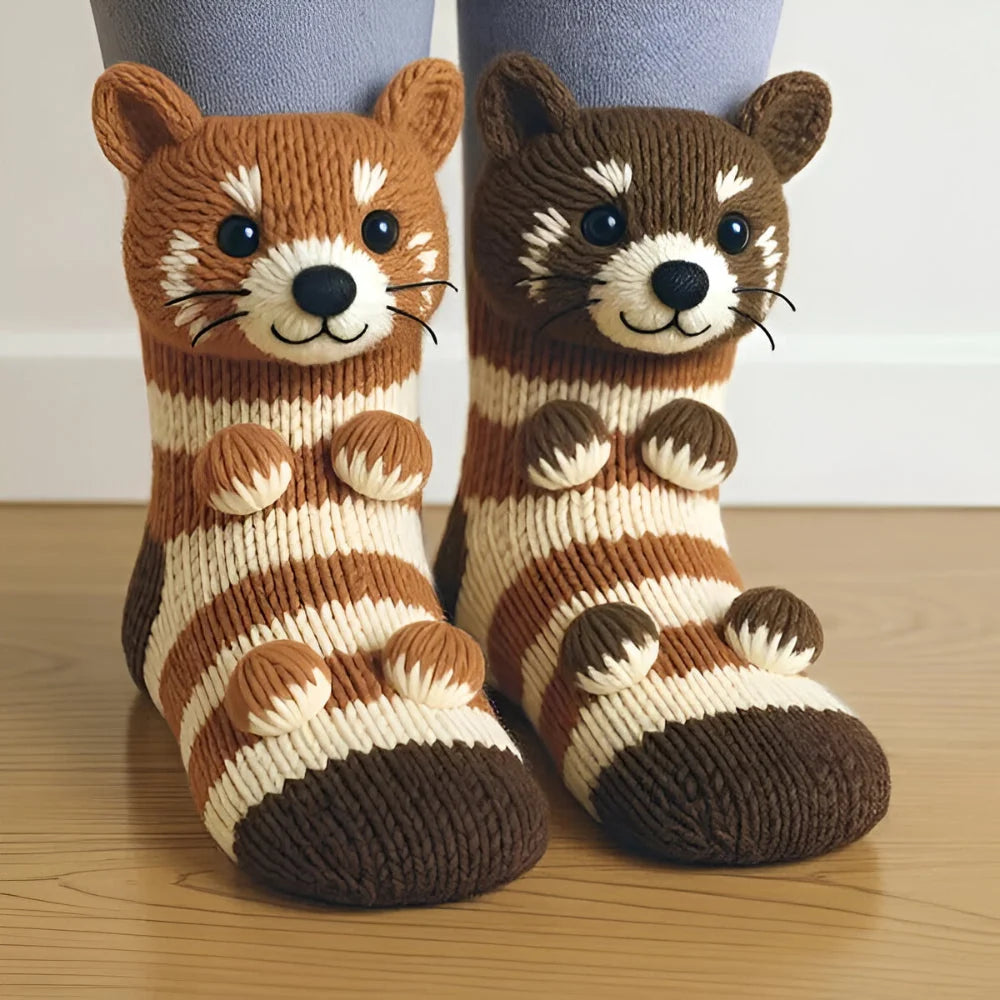 Plush House Socks Animal Design Non-Slip Sole Warm Lining