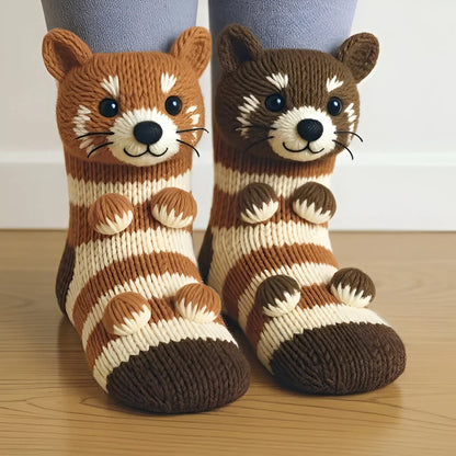 Plush House Socks Animal Design Non-Slip Sole Warm Lining