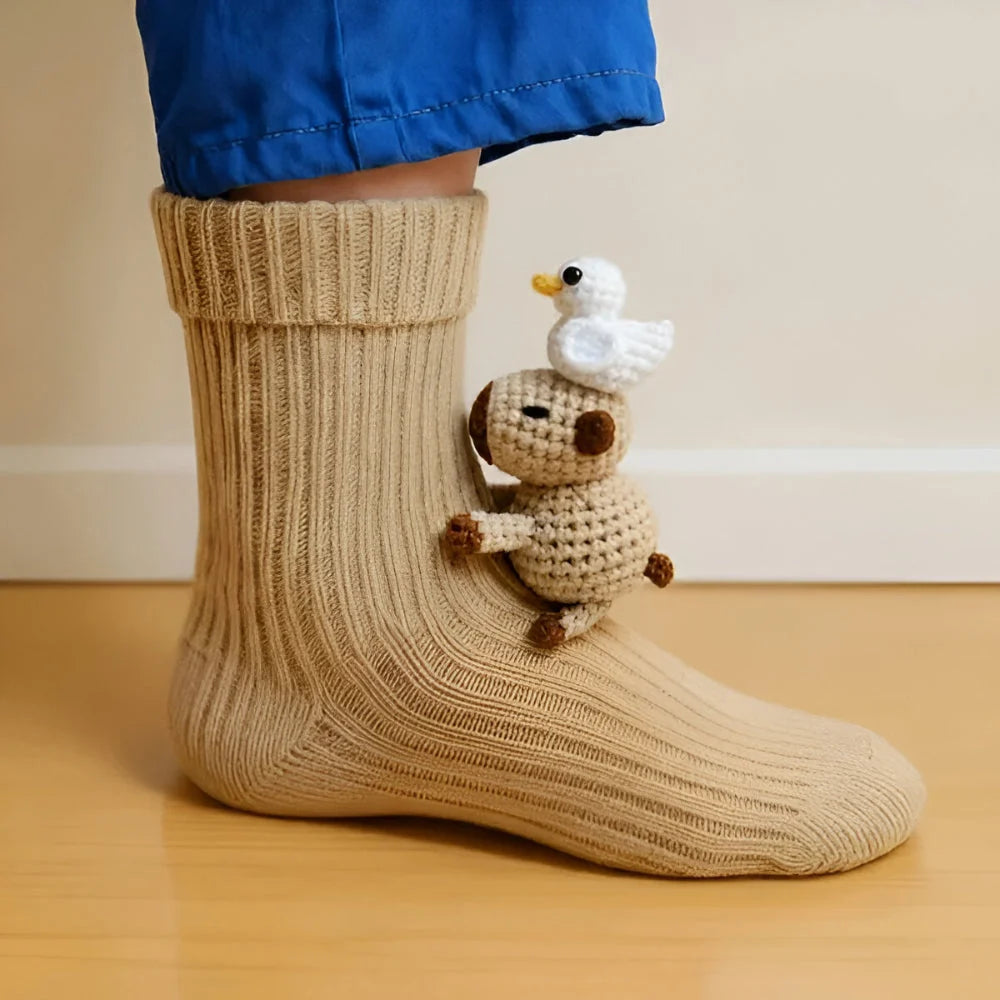 Plush House Socks Animal Design Non-Slip Sole Warm Lining