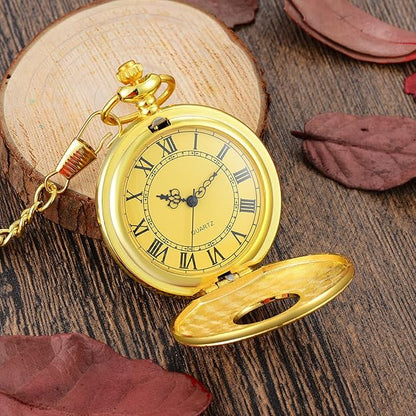 Pocket Watch Quartz Roman Numeral Dial With Chain