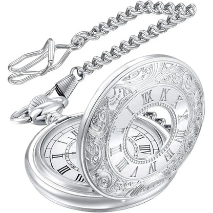 Pocket Watch Quartz Roman Numeral Dial With Chain