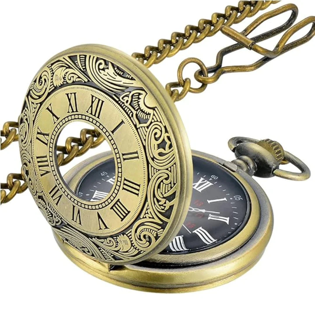 Pocket Watch Quartz Roman Numeral Dial With Chain