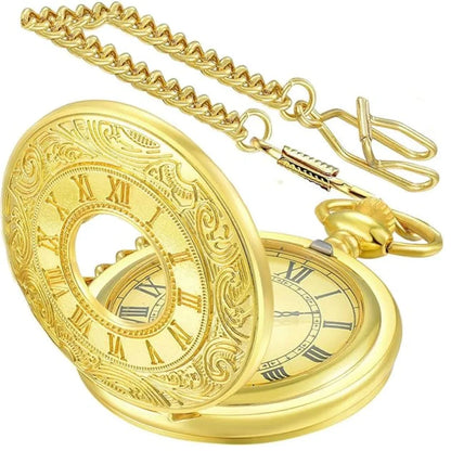 Pocket Watch Quartz Roman Numeral Dial With Chain