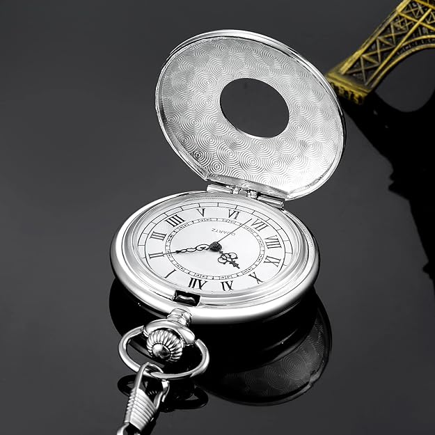 Pocket Watch Roman Numeral Dial Quartz Movement With Chain