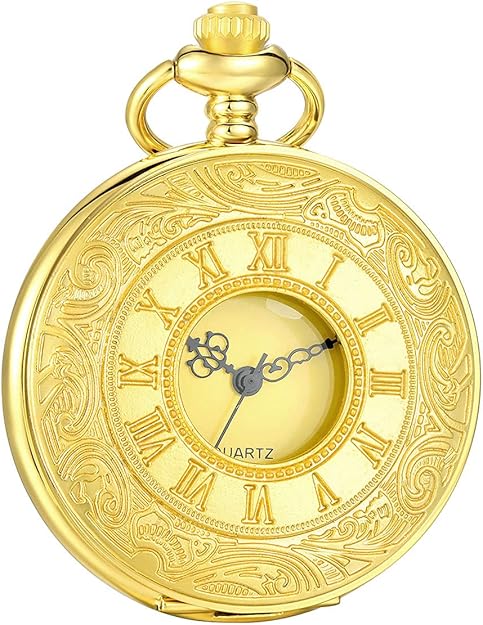 Pocket Watch Roman Numeral Dial Quartz Movement With Chain