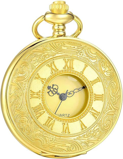 Pocket Watch Roman Numeral Dial Quartz Movement With Chain