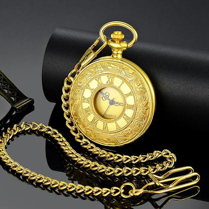 Pocket Watch Roman Numeral Dial Quartz Movement With Chain