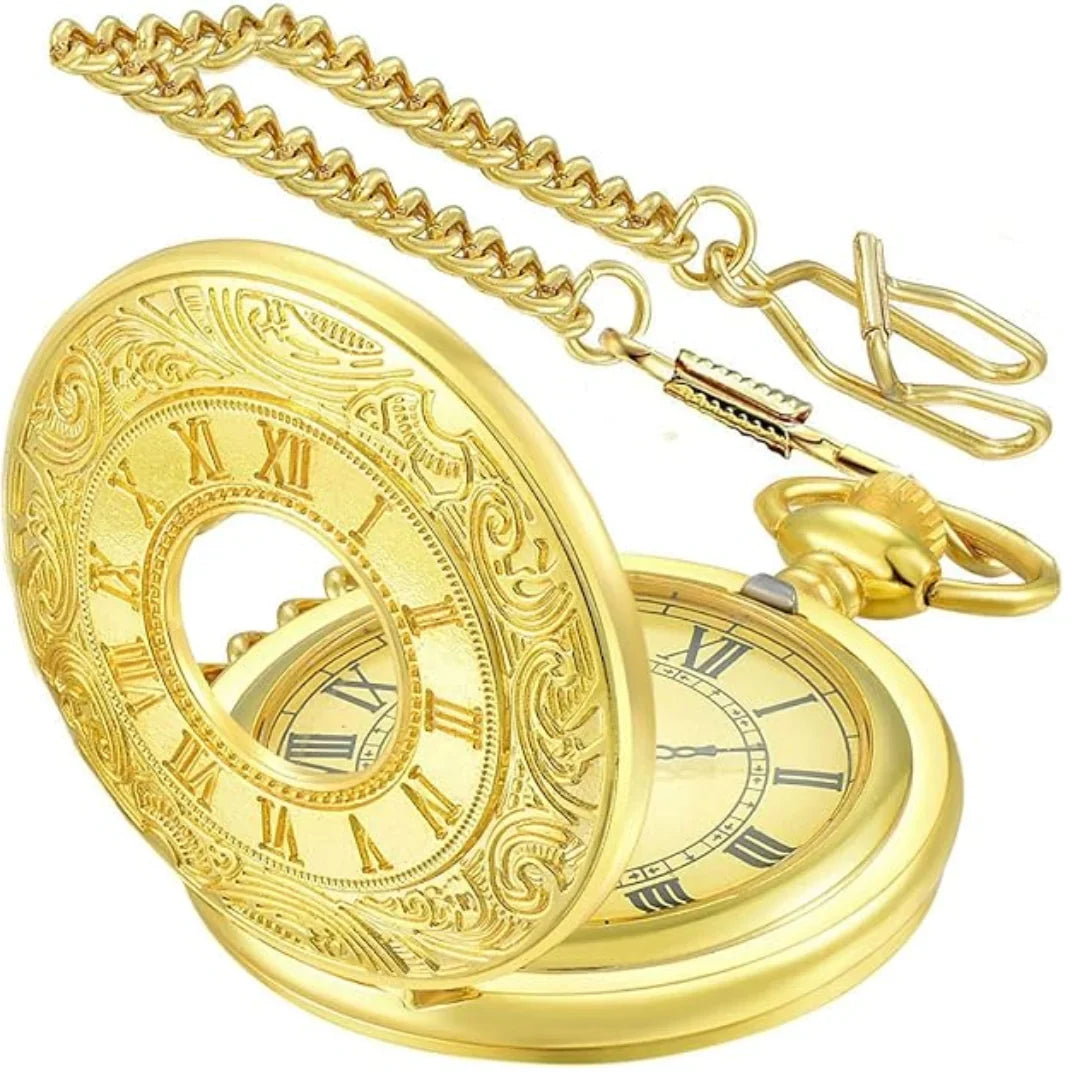 Pocket Watch Roman Numeral Dial Quartz Movement With Chain