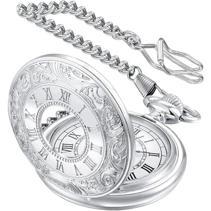Pocket Watch Roman Numeral Dial Quartz Movement With Chain