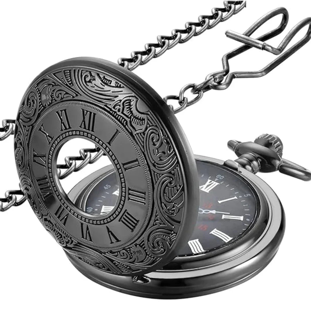 Pocket Watch Roman Numeral Dial Quartz Movement With Chain