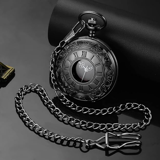 Pocket Watch Roman Numeral Dial Quartz Movement With Chain