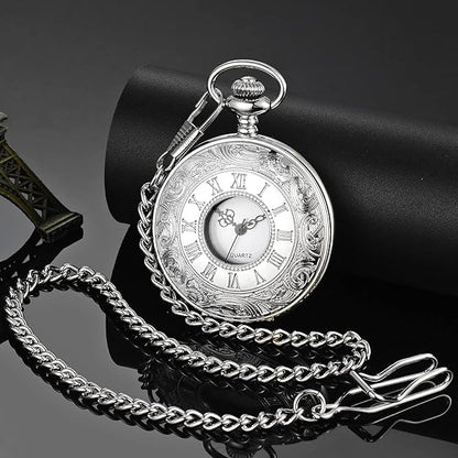 Pocket Watch Roman Numeral Dial Quartz Movement With Chain