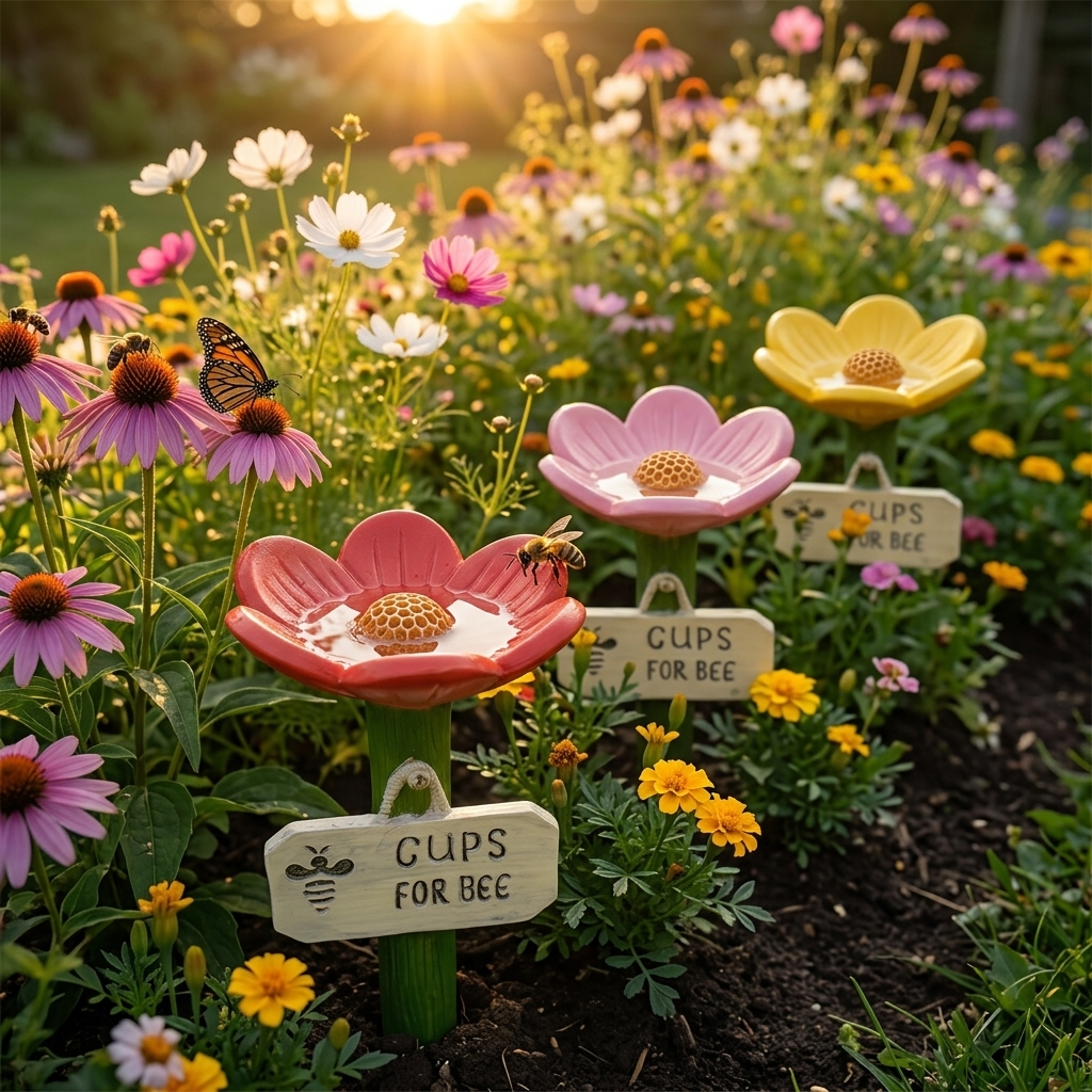 Pollinator Waterer Shallow Textured Dish & Weather-Resistant Resin
