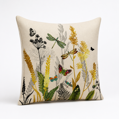 Leaf & Bird Motif Polyester Cushion Cover
