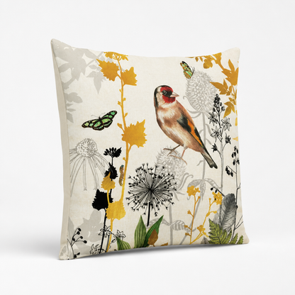 Leaf & Bird Motif Polyester Cushion Cover