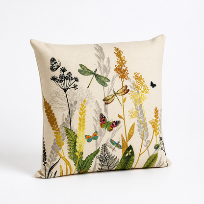 Leaf & Bird Motif Polyester Cushion Cover