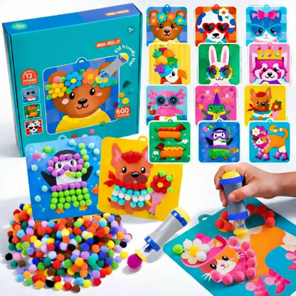 Pom-Pom Craft Kit 600 Pom-Poms No-Glue Tool