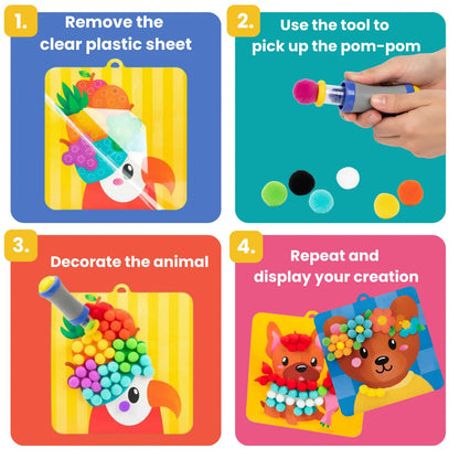 Pom-Pom Craft Kit 600 Pom-Poms No-Glue Tool