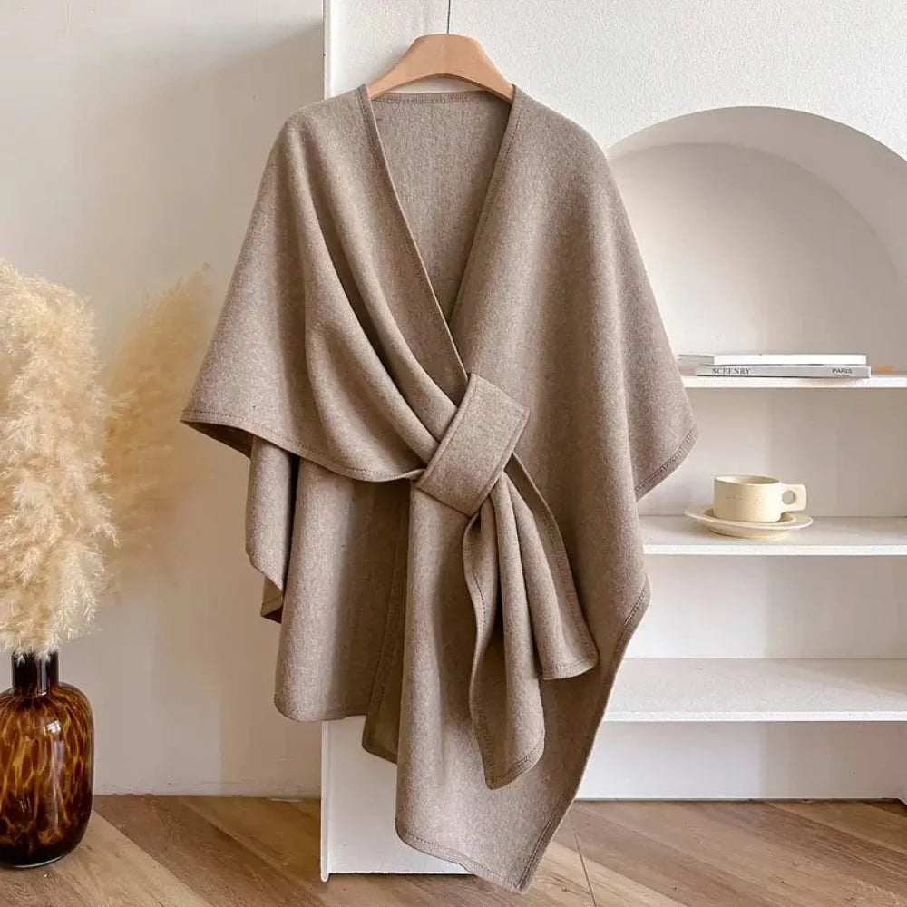 Poncho Coat Wool Blend 3-Way Wear