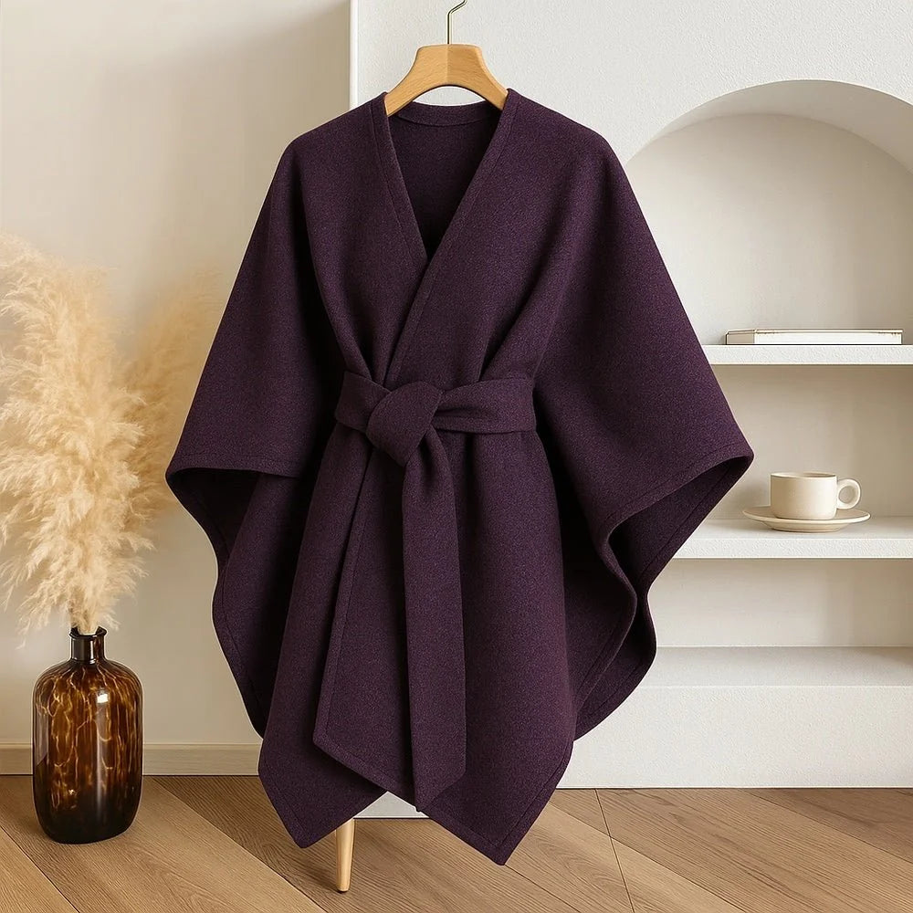 Poncho Coat Wool Blend 3-Way Wear