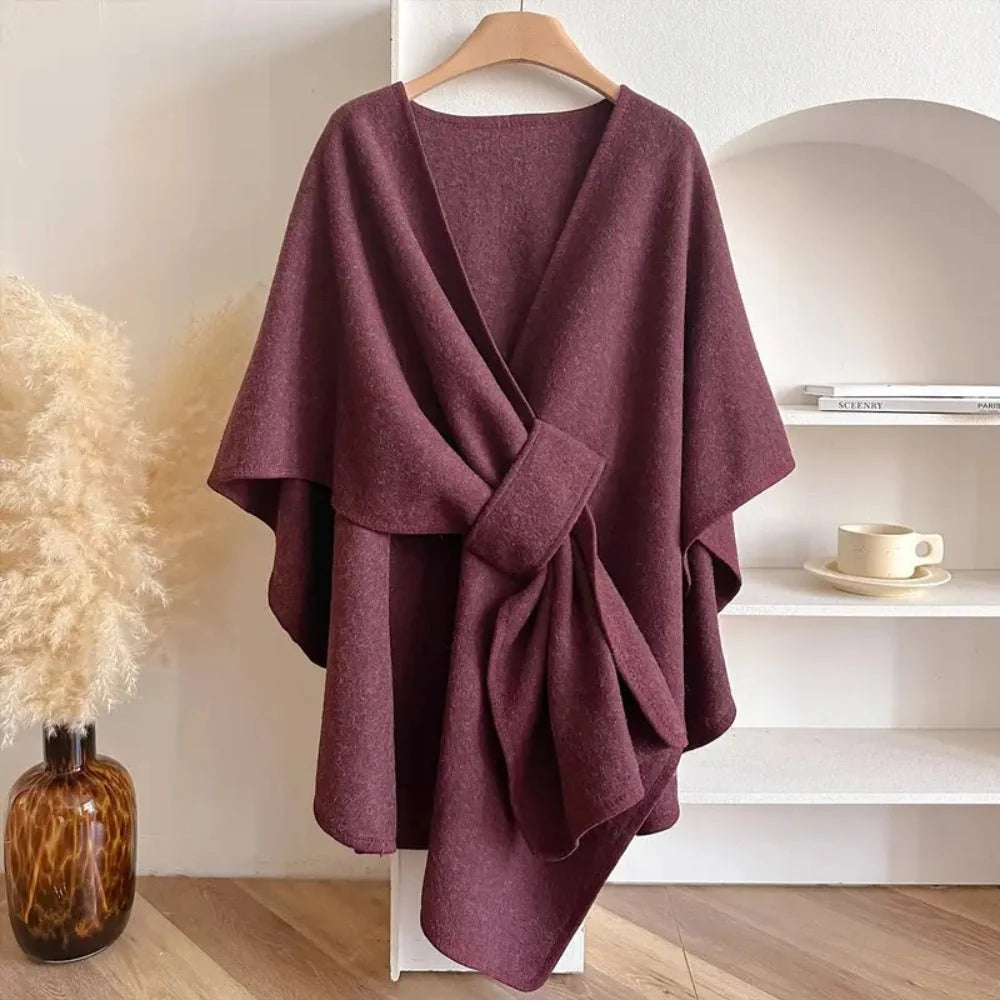 Poncho Coat Wool Blend 3-Way Wear