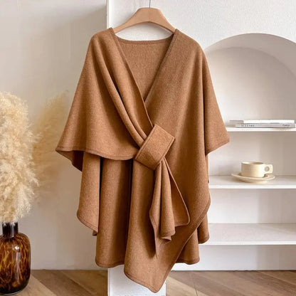 Poncho Coat Wool Blend 3-Way Wear