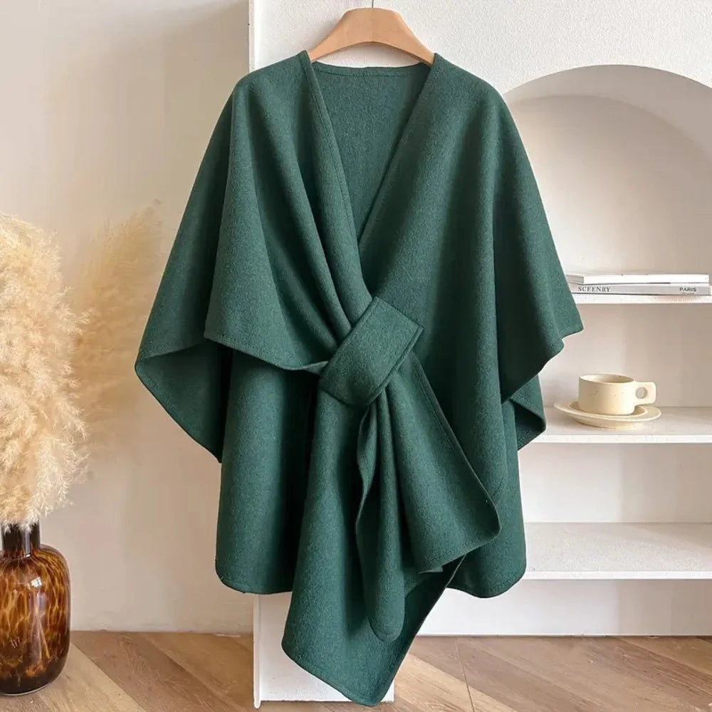 Poncho Coat Wool Blend 3-Way Wear
