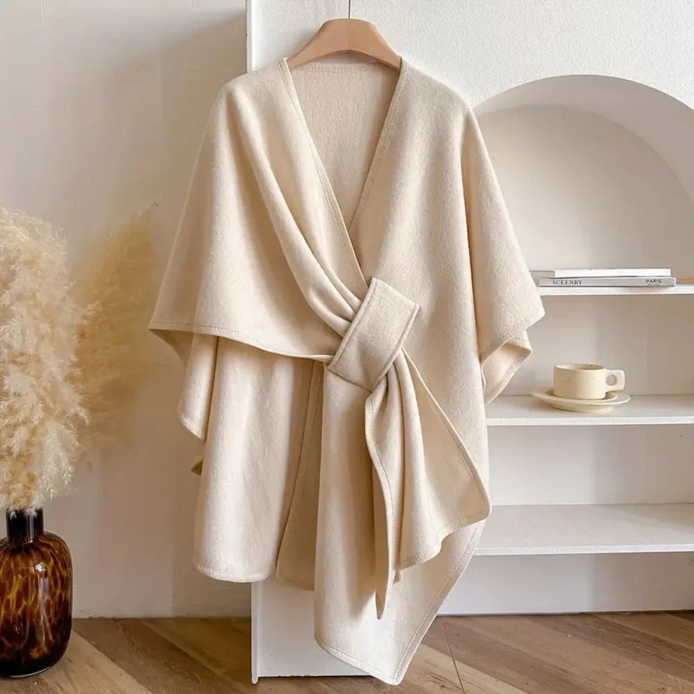 Poncho Coat Wool Blend 3-Way Wear