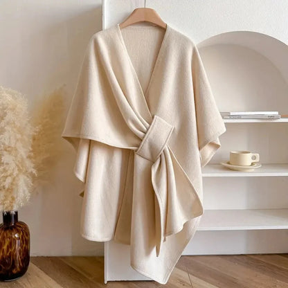 Poncho Coat Wool Blend 3-Way Wear