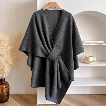 Poncho Coat Wool Blend 3-Way Wear