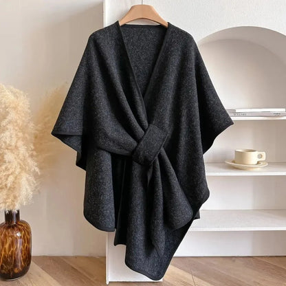 Poncho Coat Wool Blend 3-Way Wear