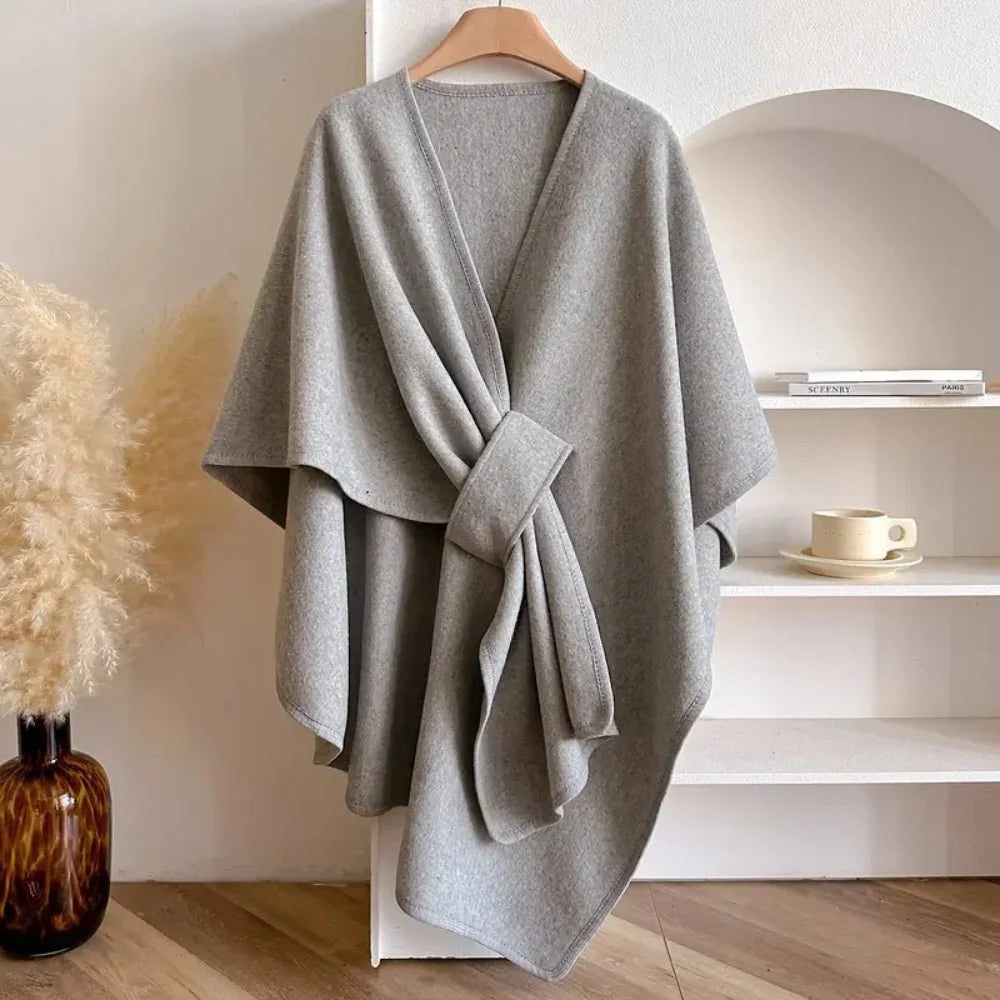 Poncho Coat Wool Blend 3-Way Wear