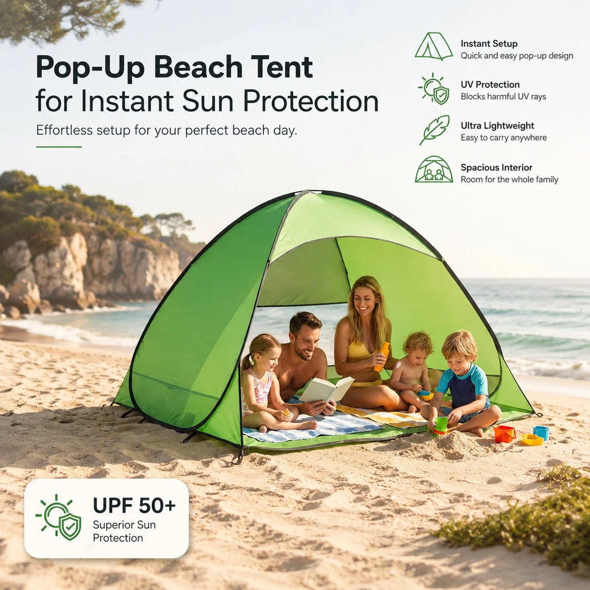 Pop-Up Beach Tent UV Blocking Mesh Ventilation